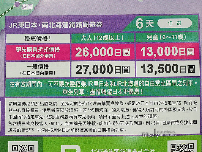 《日本旅遊票券。JR東日本．南北海道鐵路周遊券》購買資訊與推薦景點＠2017-07